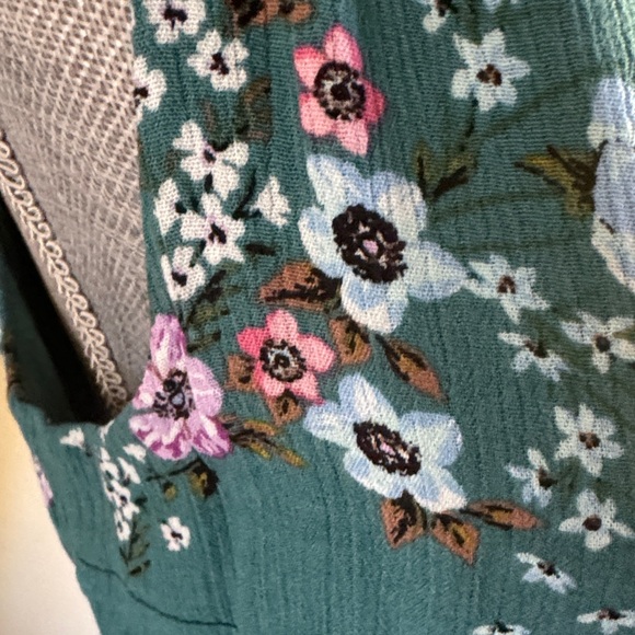 Aeropostale Green Floral Tie-Shoulder Sundress - Teal Floral Dress Size-Small - Picture 13 of 16
